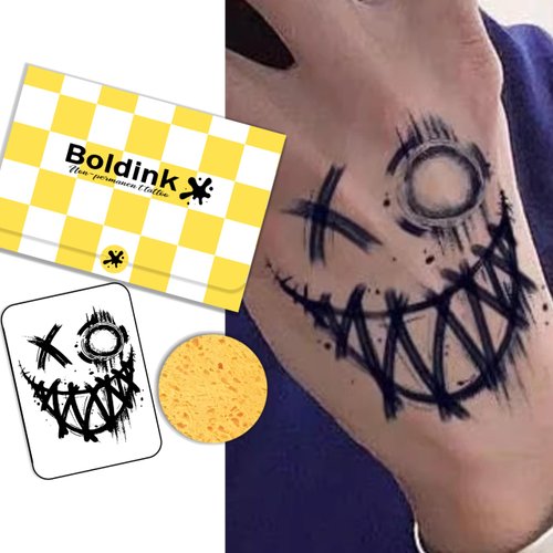 Boldink Semi-permanent tattoos, realistic fake tattoos, last 7-15 days, waterproof non-reflective temporary tattoo stickers, cruelty-free, uniquely designed exquisite packaging（Smiley Face）