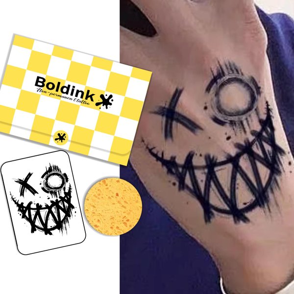 Boldink Semi-permanent tattoos, realistic fake tattoos, last 7-15 days, waterproof non-reflective temporary tattoo stickers, cruelty-free, uniquely designed exquisite packaging（Smiley Face）