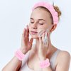 WHAVEL Spa Headband and Wristband Set, Puffy Headband for Washing Face Terry Cloth Face Wash Headband Skincare Wrist Bands Women Girls (Pink)