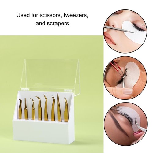 Dust-proof 8 Holes Tweezers Holder, Eyelash Extensions Supplies Acrylic Display, Acrylic Rack Storage Eyelash Extension Tools with Dust Cover Durable Tweezer Display Stand Salon