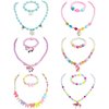 SOTOGO 6 Sets Girl Princess Necklace Bracelet with Colorful Pendants Kids Beaded Necklace Bracelet Stretchy Chunky Costume Jewelry Present Toy
