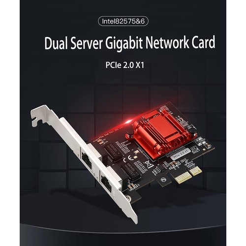 Dual-Port PCIe Gigabit Network Card 1000M PCI Express Ethernet Adapter with Intel 82575/82576 Two Ports LAN NIC Card for Support PXE for Windows/Windows Server/Linux/Freebsd/DOS with Low Profile