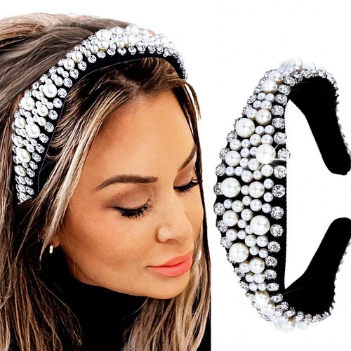 Coridy Black Rhinestone Headbands for Women Crystal Pearl Hairbands Beaded Headbands Baroque Wide Hair Bands Jewelled Head Bands for Women's Hair (Fashion)