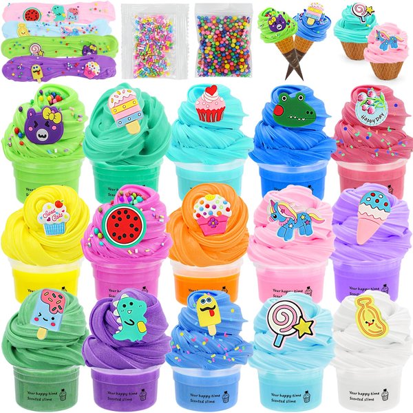 Cloud Slime Butter Slime Kit, 15 Pack Fluffy Slime for Kids, Slime Birthday Party Favors for Kids 8-12, Slime Kit for Girls Boys Kids Toy Slime, Stress Relief Toys Fit Kids Education