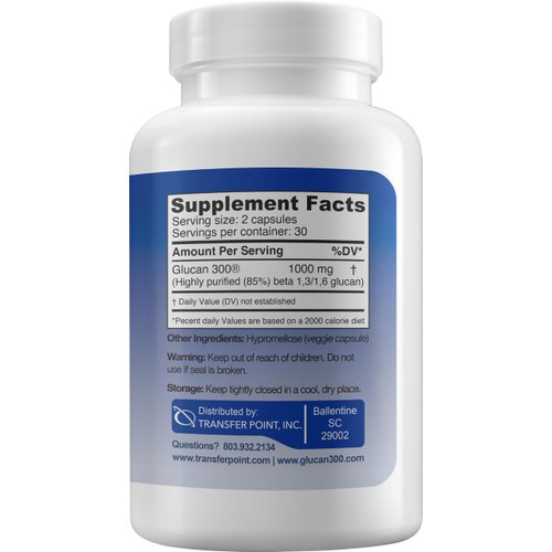 Transfer Point Immune Support Supplement Highly Purified Beta Glucan 500 mg per Capsule beta glucan Fiber Supplement (Pack of 1-500mg beta glucan Powder per Capsule)