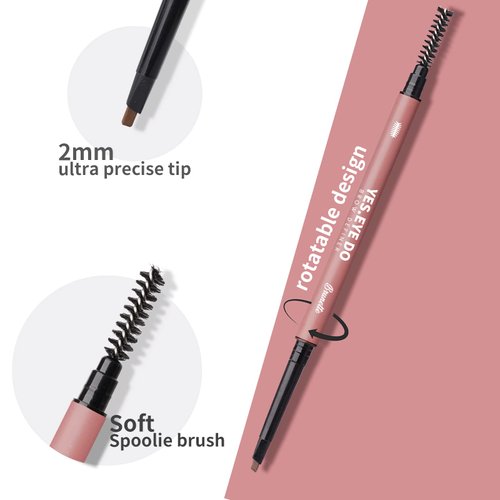 Ultra Slim Micro Gray Brown Brow Pencil, Double Side Defination Eyebrow Pencil with Spoolie, Retractable Brow Pen for Natural Daily Look Eyebrow Makeup,Soft Textured, Longlasting, Brunette, YES.EYE DO