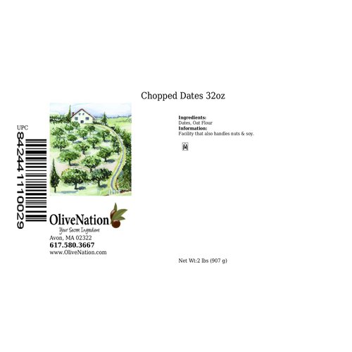OliveNation Chopped Dates, Dusted in Oat Flour, Non-GMO, Kosher, Vegan - 32 ounces