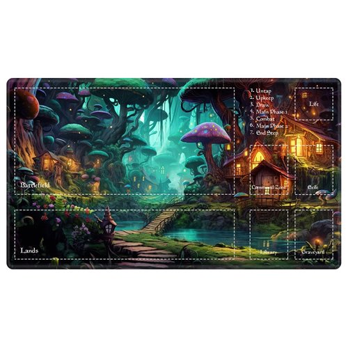 EDGFRTOIO Playmat with Zones for MTG Card Game Playing, Game Mats Tabletop Magic Play Mats 24"x14" Commander Deck Gaming Desk Duel Mat Card Gameplay Mats for Beginner, Fairy Forest Mushroom