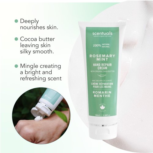 Hand Cream with Rosemary & Mint Essential Oil, Shea Butter, Cocoa Butter, Argan & Almond oil, Vitamin E and Aloe Vera, for Moisturizing Dry Hands, Cruelty Free, Natural Skin Care, 100 ml, 3.4 fl.oz