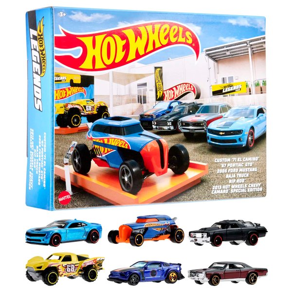 Hot Wheels HW Legends Multipacks of 6 Toy Cars, 1:64 Scale, Authentic Decos, Popular Castings, Rolling Wheels, Gift for Kids 3 Years Old & Up & Collectors, HLK50
