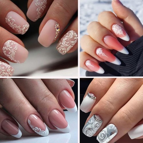 Flower Nail Art Stickers Decals, 8 Sheets 5D Engraved Flower Nail Decals White Wedding Nail Art Accessories French Tips Nail Designs Self Adhesive Lace Flower Carving Nail Stickers for Women Girls