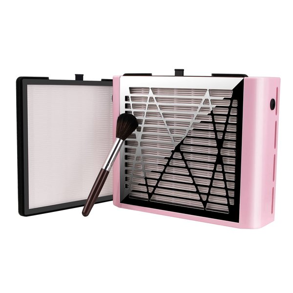 BRANTMAKER Nail Dust Collector with Brush and 2 Reusable Filters, 60W Vacuum Dust Fan for Acrylic Nails (pink)