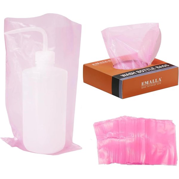 Tattoo Wash Bottle Bags - Yuelong 250PCS Pink Tattoo Bottle Bags Covers 6 X 10 Inch Squeeze Bottle Bag Sleeves Barrier for Tattoo Bottles Tattoo Cleaning Tattoo Supplies