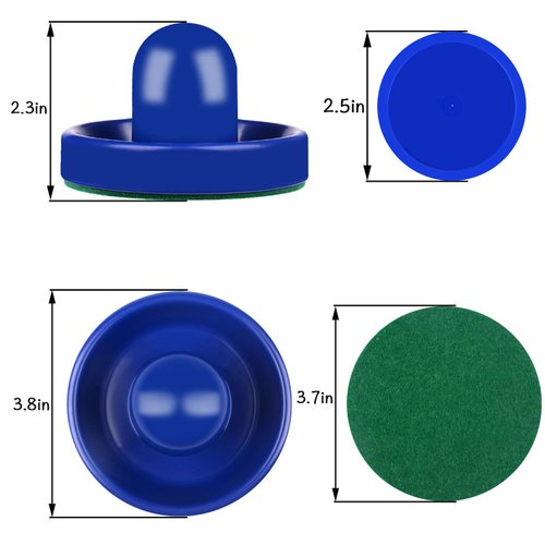 Air Hockey Pushers and Blue Air Hockey Pucks, Goal Handles Paddles Replacement Accessories for Game Tables (4 Striker, 4 Puck Pack) (Blue & Blue)
