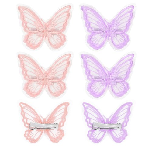 Butterfly Hair Clips, 6Pcs Cute Lace Embroidery Flower Butterfly Hair Bow for Women Girls, Fairy Butterfly Hair Pins Hair Accessories for Halloween Christmas Wedding Party Decor (Purple, Light Pink)