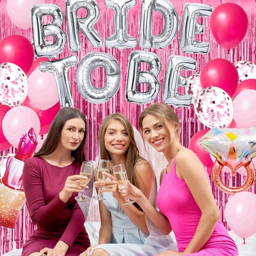 Classy Bachelorette Party Decorations Pink - Rose Red Pink Balloons Bride To Be Balloons Fringe Curtain for Girls Last Rodeo Bridal Shower Bride To Be Bachelorette Decorations Naughty