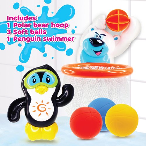 HAP-P-KID Bath Time Polar Bear Basketball Hoop and Wind up Floating Swimming Penguin Bathtub Baby Bath Set, Water Pool Toys Birthday Gifts for 12 18 24 Months, 1 2 3 Years Old Toddlers Boy Girl