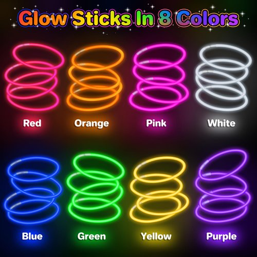 SpringFlower 100 PCS Glow Sticks Bulk Party Favors, 8" Glow in the Dark Party Supplies, Light Sticks for Party Favors Glow Necklaces and Bracelets for Kids or Adults