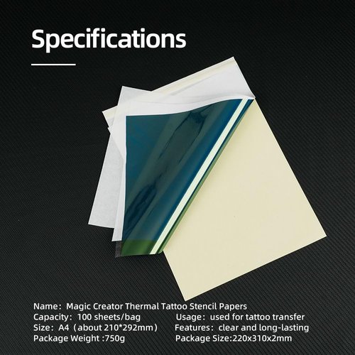 Magic Creator Tattoo Transfer Paper, Stencil Stuff 4 Layers Ultra HD Premium Thermal Tattoo Stencil Paper, Tattooing Transfer Paper for Tattoo Stencil Printer and Freehand Drawing. (100pcs)