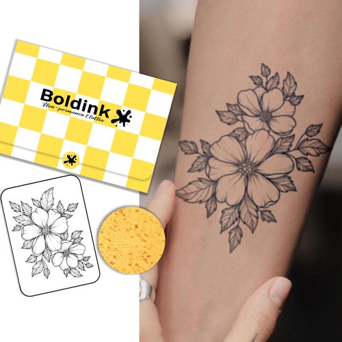 Boldink Temporary Tattoos, semi permanent tattoos, 15-day long lasting tattoo sticker, waterproof and anti-reflective, unique design（Flower 4）