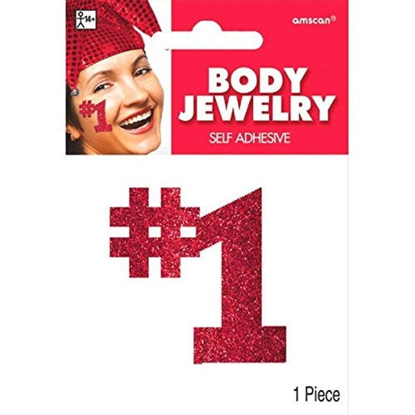 Amscan # 1 Non Toxic Glitter Self-Adhesive Body Jewelry, 2" x 2", Red