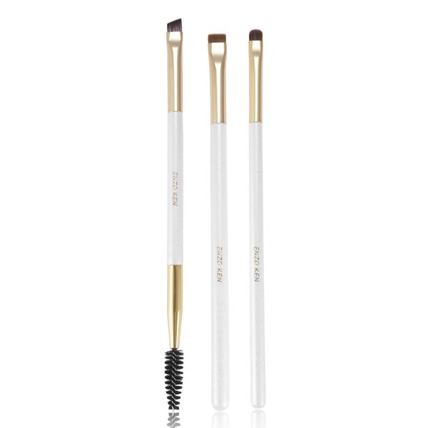 ENZO KEN Flat Angled Eyebrow Brush & Fine Angled Eyeliner Brush & Eyelash Brush Set, Fine Angled Brow Brush, Flat Eyebrow Brush, Eyeliner Brush, Winged Eyeliner Brush Angled. (163-3P)