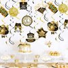 Happy New Year Decorations/New Year Eve Party Decorations 2025/New Years Decorations Black Gold Hanging Swirls/Happy New Year Decorations 2025 Hollywood Party NYE Decorations