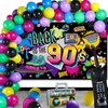 80s 90s Party Decorations 80's 90's Party Bundle Includes Inflatable Radio Boombox and Mobile Phone, 6 x 3.6 Ft Back to The 80's or 90's Backdrop and 55 Pieces Balloons, 80s 90s Party Supplies (90s)