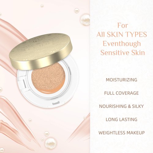 Cushion Foundation Makeup,Buildable Coverage Moisturizing Nourishing Breathable Poreless Oil-Control Lightweight, Skin fit,Natural Flawless Matte Finish