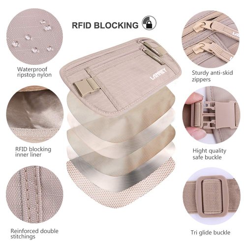 Money Belt for Travel, Slim RFID Blocking Women and Men Hidden Travel Pouch Under Clothes, Passport Holder Protect Cash, Documents, Credit Card, Bonus 2 RFID Sleeves