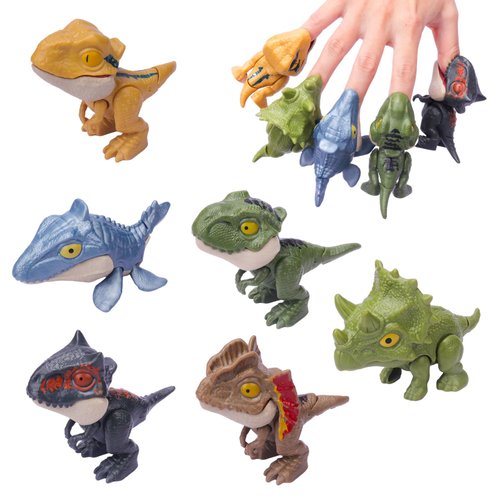 Zwish 6PCS Biting Finger Dinosaurs Toy Collectibles for Display, Play and Snap On Figure Novelty Creative Theater Puppet Doll Animal Hand Puppet Dino Party Supplies