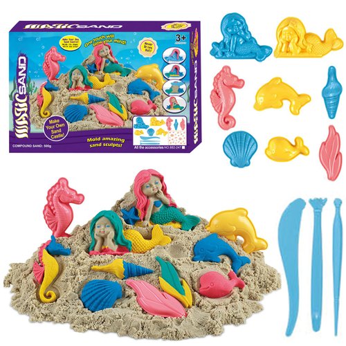 Mermaid Play Sand Kit for Girls, DIY Sensory Bin Sand Accessories Set with Magic Colored Sand, Molds, Tools, Ice Cream Sensory Sand Art Playset for Toddlers Unicorn Toys for Kids Boys Ages 3 4 5 6 7 8