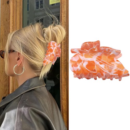 Thanksgiving Hair Claw Clips Maple Leaf Claw Clips Fall Hair Clips Orange White Hair Accessories for Women Small Strong Non Slip Hair Clip Claw Clips for Thick Thin Styling 1Pcs (Orange White)