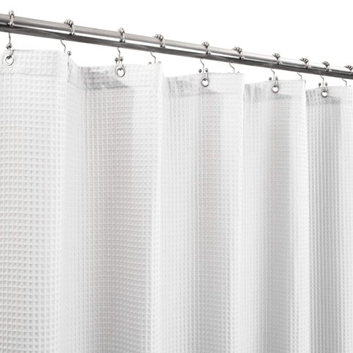 Barossa Design Cotton Blend Shower Curtain Honeycomb Waffle Weave, Soft & Hotel Spa, Washable, White, 72 x 72 inch