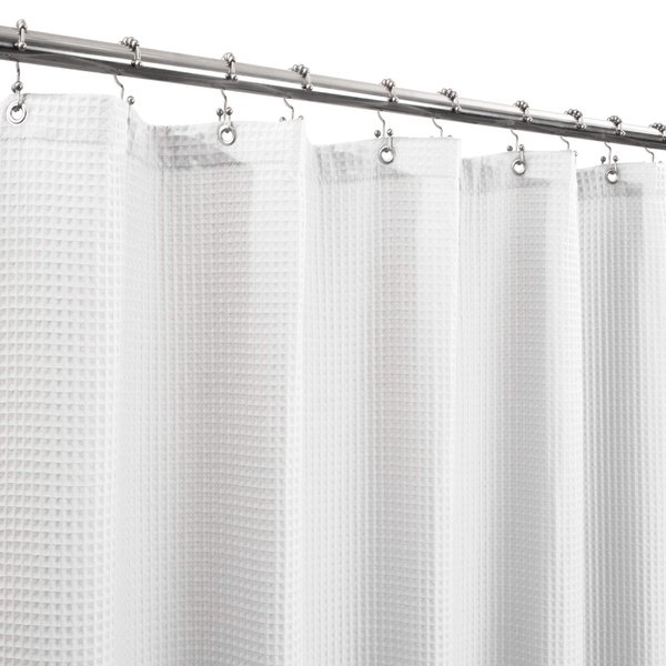 Barossa Design Cotton Blend Shower Curtain Honeycomb Waffle Weave, Soft & Hotel Spa, Washable, White, 72 x 72 inch