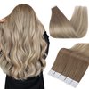 Full Shine Ash Blonde Balayage Tape in Hair Extensions 12inch Short Hair Extensions Blonde Balayage Ash Brown to Ash Blonde Highlight with Platinum Blonde Hair 20Pcs 30Grams