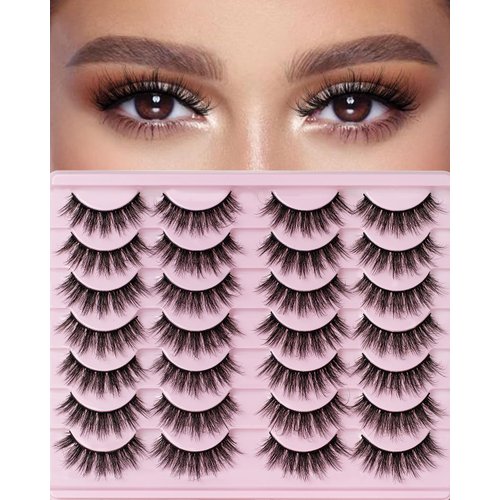 Veleasha Lashes 3D Faux Mink Lashes Fluffy False Eyelashes Natural Look 14 Pairs Lashes Pack Luxury Wispy Fake Eyelashes (815-Z)