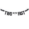 Two Fast Banner, Race Car Theme Party Decorations, 2nd Birthday Decorations, Happy 2nd Birthday Decorations for Boys, Race Car Birthday Decor Black Glitter
