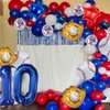 Baseball Birthday Party Balloons, 32 Inch Navy Blue Foil Number 10 Balloon, Baseball Glove Foil Balloon, Red Blue Star Confetti Balloon for 10th Birthday Sports Theme Party Supplies