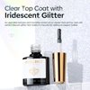 modelones Iridescent Silver Glitter Gel Top Coat - No Wipe, Glossy Finish, Long Lasting, Soak Off Gel Polish Nail Art Manicure, 10ml