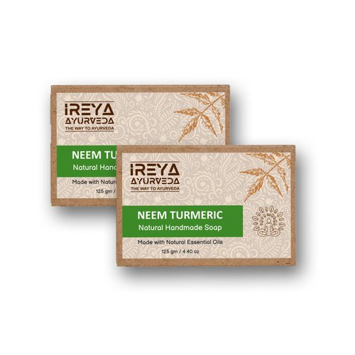 Neem Soap Bar - 125g With Turmeric (4.41 oz Pack of 2) Ayurvedic Natural Turmeric Soap cleansing soap Free from Parabens, SLS and Gluten Free, Vegan, Handmade Soap in India