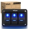 Nilight 90017C 3 Gang Aluminum Panel Toggle Dash 5 Pin On/Off Pre-Wired Rocker Switch Holder for Automotive Car Marine Boat, 2 Years Warranty,Blue