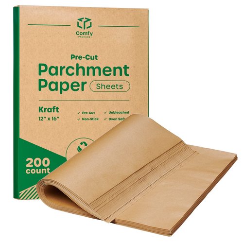 Comfy Package [12 x 16 Inch - 200 Count] Pre-Cut Baking Parchment Paper Sheets Unbleached Non-Stick Sheets for Baking & Cooking - Kraft