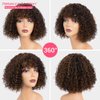 Rebecca Fashion Highlight Curly Bob Human Hair Wig with Bangs 10 Inch Short Curly Water Wave Bob Wig Human Hair Wigs for Black Women Glueless Wig 100% Brazilian Remy Hair Black Mixed Brown Color