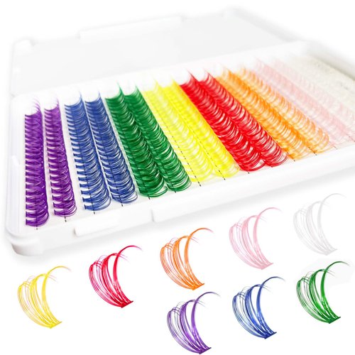 Colored Lash Clusters YASNAI DIY Colored Lash Extensions 320pcs Color Eyeash Extensions D Curl, 14/16mm Mix Lashes eye makeup, White Pink Orange Red Yellow Green Blue Purple