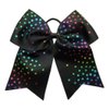 New "BLACK RAINBOW STARS" Cheer Bow Pony Tail 7 Inch Girls Hair Bows Cheerleading Dance Practice Football Games Competition Birthday Metallic Sparkle Foil Grosgrain Ribbon