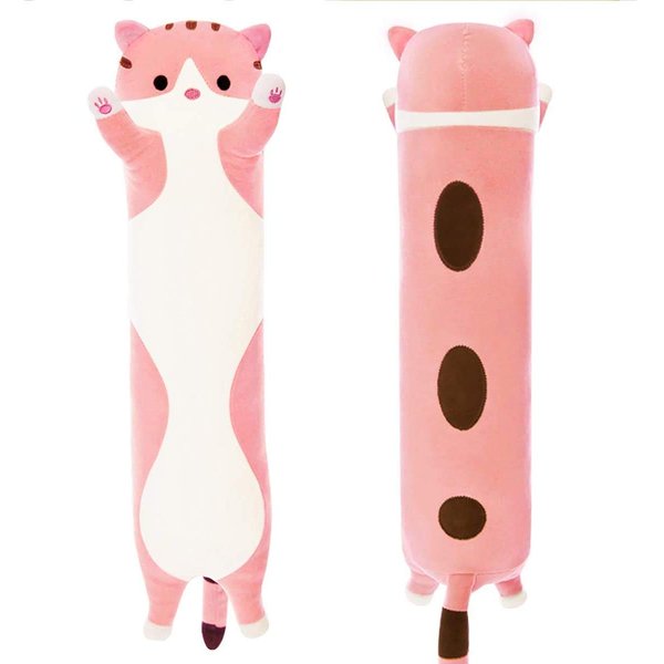 WUYU Lovely Plush Cat Doll Cute Cartoon Soft Stuffed Kitten Pillow Long Throw Sleeping Pillow Doll Toy Gift for Kids Girlfriend Multiple Size (Pink,50cm/19.6in)
