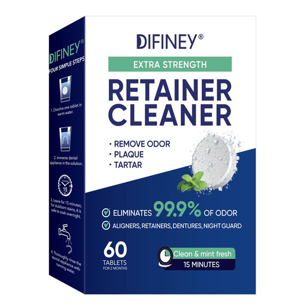 Cleaner Perfect for Invisalign, Retainer, Mouth Guard, Aligner, Night Guard - Denture Cleaning Tablets Crystals - Removes Odors, Stains, Plaque -60 Fresh Mint Retainer Cleaner Tablets for Invisalign