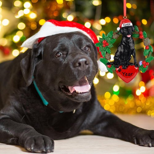 Personalized Dog Christmas Ornament, Black Labrador Christmas Tree Ornament，Pet Dog Ornament，Personalized Dog Gift Lover Ornament，Christmas Decoration Gift for Dog Owners, Parents, Dads, Moms, Kids