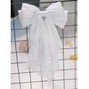 White Hair Bow for Women- Furling Pompoms Pack of 2 Satin Big White Bow Hair Clip for Girls Long Ribbon Alligator Clip Hair Barrettes for Women,Hair Pieces Bridal Wedding Accessories
